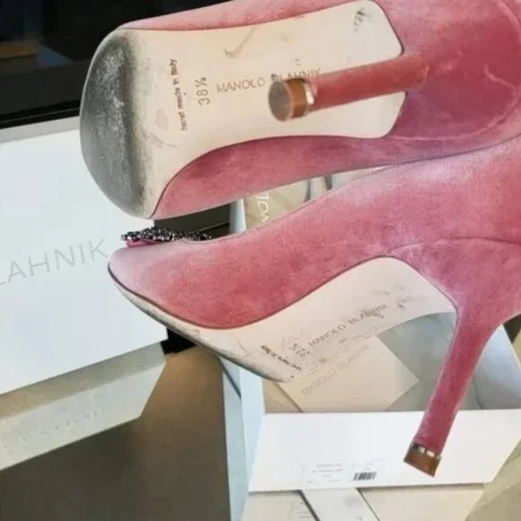 Manolo Blahnik PINK Velvet Hangisi , RARE! size 38.5 - Picture 12 of 17
